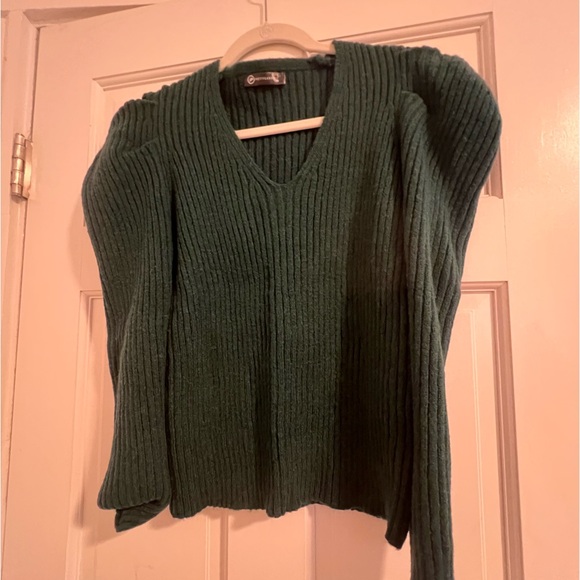 Women's Rib Knit Sweater Casual Long Puff Sleeve (Dark Green,Medium) - Picture 6 of 7